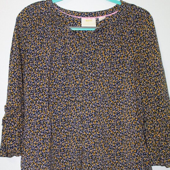 MAEVE Floral Blouse - Black and Yellow ruffle 3/4 sleeve M - Picture 1 of 13